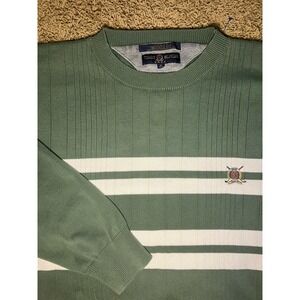 Vtg‎ Preppy Tommy Hilfiger Golf Green And White Striped Knit Crewneck Sz M